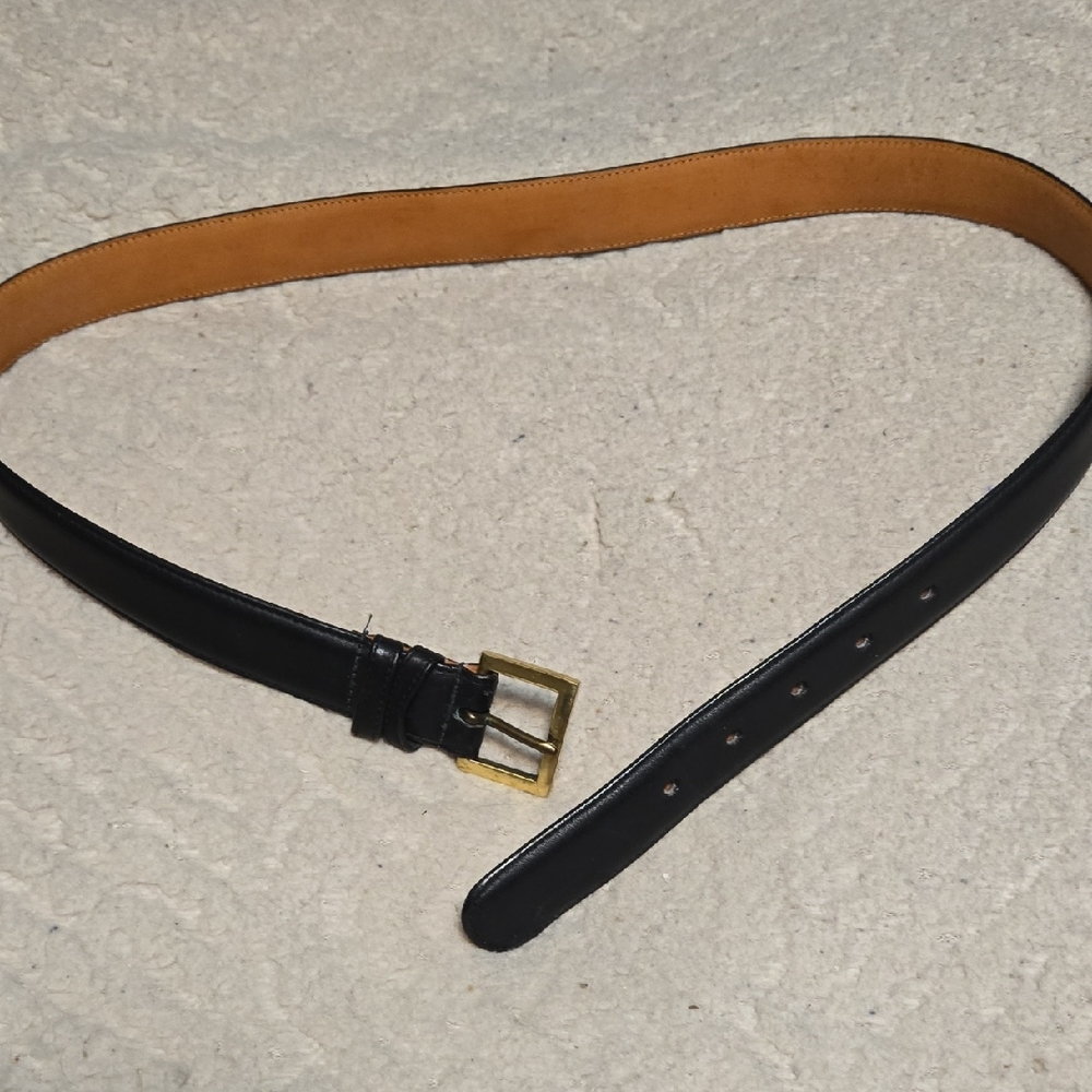 Vintage COACH 7601 Men's Black and Tan Leather Belt Brass Buckle